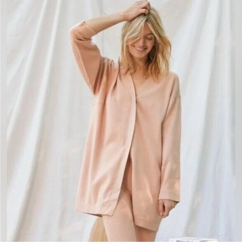 Lunya cozy cotton silk blend snap button front cardigan salmon pink/peach XS/S